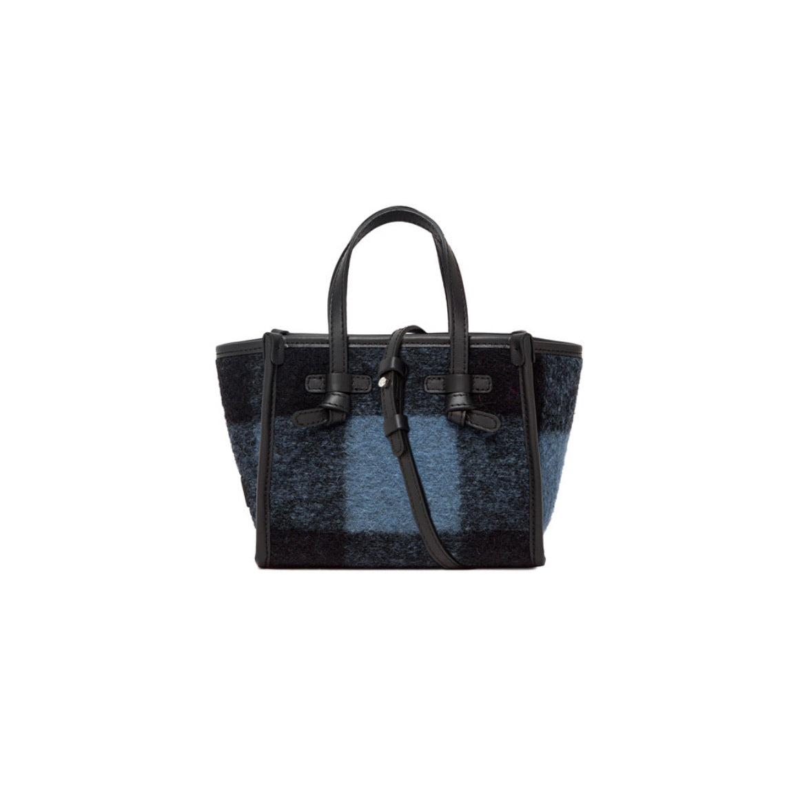 Gingham Leather Mini Wool Bag