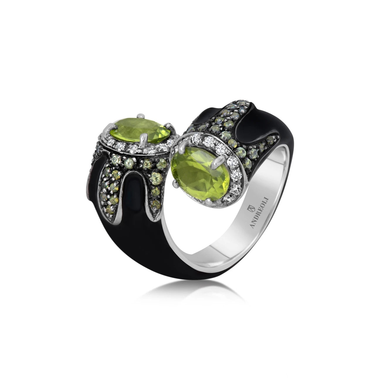 Peridot Black Enamel Ring