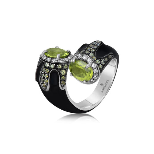 Peridot Black Enamel Ring