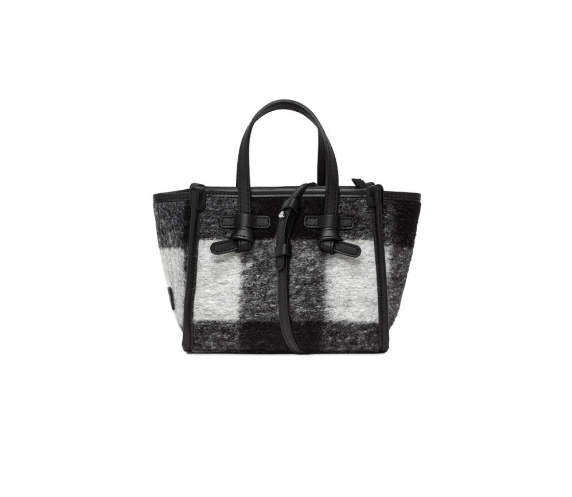 Gingham Leather Mini Wool Bag